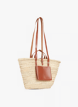 Handwoven Doum Palm Basket – Brown Leather & Natural Palm Tote | 26×40×14 cm