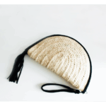 Black Moroccan Makeup Pouch – Handmade Palm Leaf and Leather