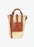 Handwoven Doum Palm Crossbody Basket – Brown Leather Moroccan Mini Bag (12×20×4 cm)
