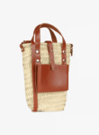 Handwoven Doum Palm Crossbody Basket – Brown Leather Moroccan Mini Bag (12×20×4 cm)