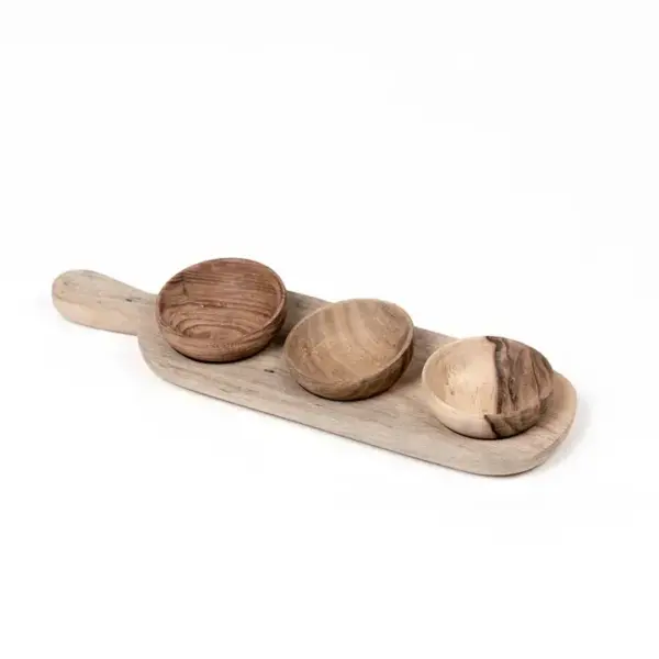 Handcrafted Moroccan Salt and Pepper Holder Trio – 3-Bowl Spice Dish on 28 x 8 cm Stand