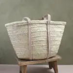Handmade Palm Leaf Tote with Long Pink Leather Handles