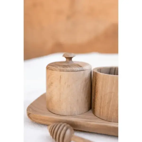 Handcrafted Moroccan Wooden Honey Pot or Spice Box – 8x8 cm Rustic Storage Jar