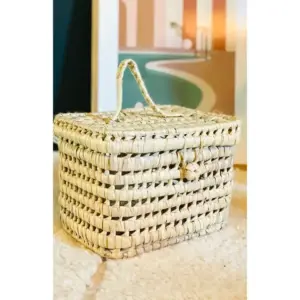 Palm Leaf Vanity Case – Handwoven Natural Storage Suitcase (24 x 17 x 15 cm)