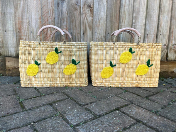 Linmocello Handwoven Basket Bag – Embroidered Reed Tote