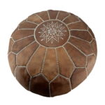 Natural Leather Moroccan Pouf – Handcrafted Round Ottoman (21″ × 12″)