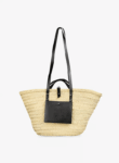 Handwoven Doum Palm Basket – Black Leather Moroccan Tote (26×40×14 cm)