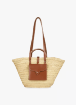 Braided Doum Palm Basket – Handwoven Moroccan Tote with Leather Handles (38×26×13 cm)