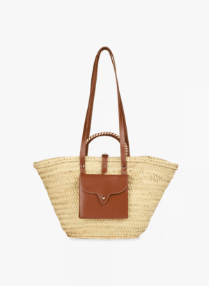 Braided Doum Palm Basket – Handwoven Moroccan Tote with Leather Handles (38×26×13 cm)
