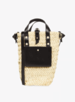Handwoven Doum Palm Crossbody Bag – Black Leather Moroccan Mini Basket (12×20×4 cm)