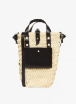 Handwoven Doum Palm Crossbody Bag – Black Leather Moroccan Mini Basket (12×20×4 cm)