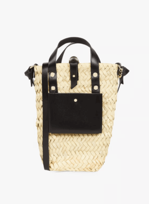 Handwoven Doum Palm Crossbody Bag – Black Leather Moroccan Mini Basket (12×20×4 cm)