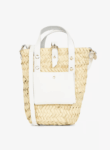 Handwoven Doum Palm Crossbody Basket – White Leather Moroccan Mini Bag (12×20×4 cm)