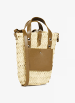 Handwoven Doum Palm Crossbody Basket – Green Leather Moroccan Mini Bag (12×20×4 cm)