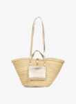 Handwoven Doum Palm Basket – Gold Leather & Natural Palm Tote (26×40×14 cm)