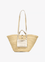 Handwoven Doum Palm Basket – Gold Leather & Natural Palm Tote (26×40×14 cm)