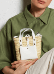 Handwoven Doum Palm Crossbody Basket – White Leather Moroccan Mini Bag (12×20×4 cm)