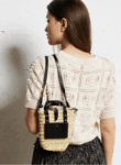 Handwoven Doum Palm Crossbody Bag – Black Leather Moroccan Mini Basket (12×20×4 cm)