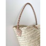 Handwoven Wicker Basket with Braided Leather Handle and Butt