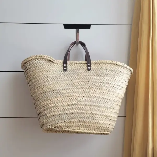 Handmade Market Basket with Dark Leather Short Handles