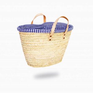 Handwoven Moroccan Palm Straw Picnic Basket “Majorelle”