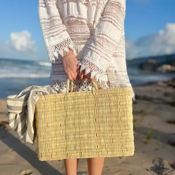 Square Handwoven Straw Basket – Moroccan Storage Tote