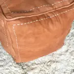 Square Moroccan Pouf in Natural Leather