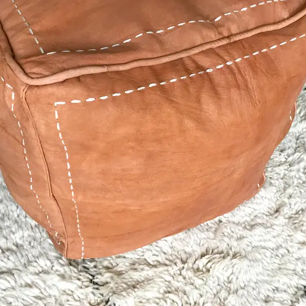 Square Moroccan Pouf in Natural Leather