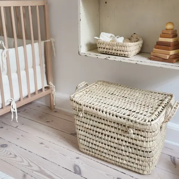 Handwoven Palm Leaf Storage Trunk –Natural Decorative Basket
