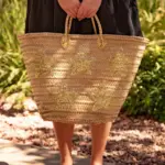 Handwoven Straw Tote with Gold Sequin Stars – Large Moroccan