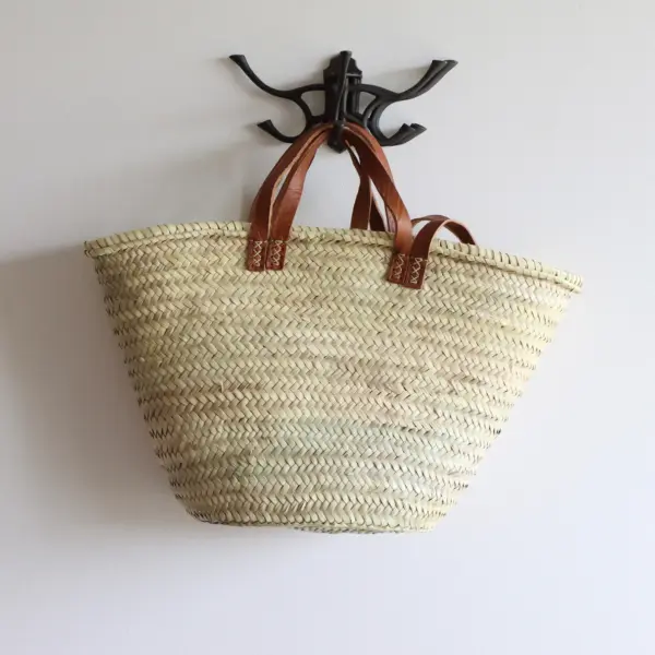 Large French Market Basket – Handwoven Palm Tote Bag