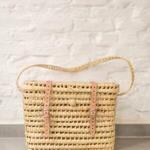 Large Handmade Bicycle Basket – Woven Palm with Leather Stra