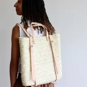 Straw & Leather French Market Backpack – Handwoven
