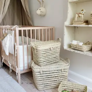 Handwoven Palm Leaf Storage Trunk –Natural Decorative Basket