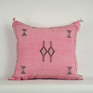 Light Pink Moroccan Cactus Silk Pillow Cover – Handwoven Sabra Cushion with YKK Zipper (50×50 cm / 60×40 cm)
