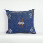 Navy Blue Moroccan Cactus Silk Pillow Cover – Handwoven Sabra Cushion (50×50 cm | 60×40 cm)