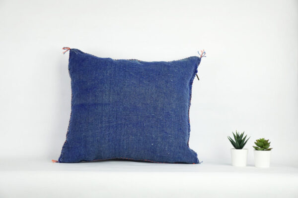 Navy Blue Moroccan Cactus Silk Pillow Cover – Handwoven Sabra Cushion (50×50 cm | 60×40 cm)