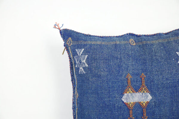Navy Blue Moroccan Cactus Silk Pillow Cover – Handwoven Sabra Cushion (50×50 cm | 60×40 cm)