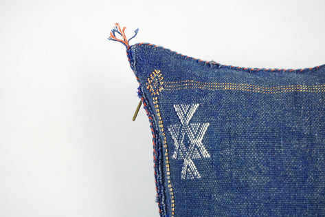 Navy Blue Moroccan Cactus Silk Pillow Cover – Handwoven Sabra Cushion (50×50 cm | 60×40 cm)