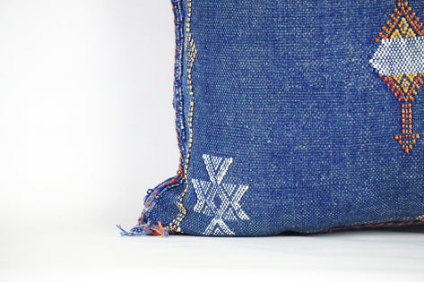 Navy Blue Moroccan Cactus Silk Pillow Cover – Handwoven Sabra Cushion (50×50 cm | 60×40 cm)