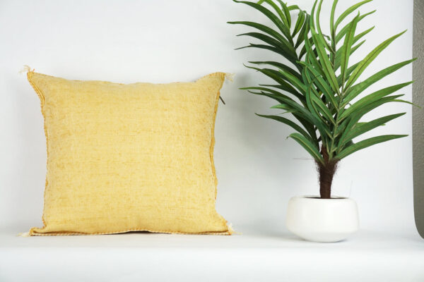 Yellow Moroccan Cactus Silk Pillow Cover – Handwoven Bohemian Sabra with YKK Zipper (19″ × 19″ / 50 × 50 cm)
