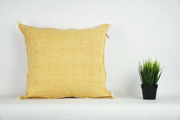 Yellow Moroccan Cactus Silk Pillow Cover – Handwoven Bohemian Sabra with YKK Zipper (19″ × 19″ / 50 × 50 cm)