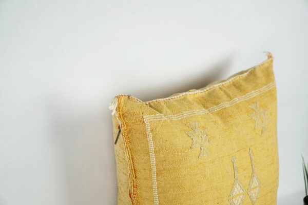 Yellow Moroccan Cactus Silk Pillow Cover – Handwoven Bohemian Sabra with YKK Zipper (19″ × 19″ / 50 × 50 cm)