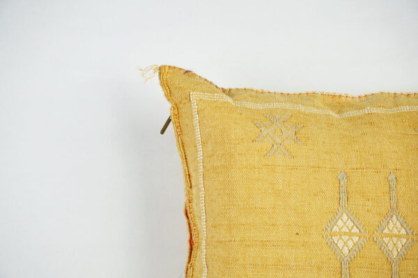 Yellow Moroccan Cactus Silk Pillow Cover – Handwoven Bohemian Sabra with YKK Zipper (19″ × 19″ / 50 × 50 cm)