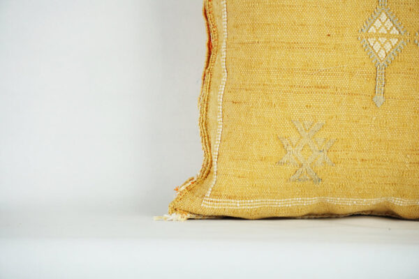 Yellow Moroccan Cactus Silk Pillow Cover – Handwoven Bohemian Sabra with YKK Zipper (19″ × 19″ / 50 × 50 cm)