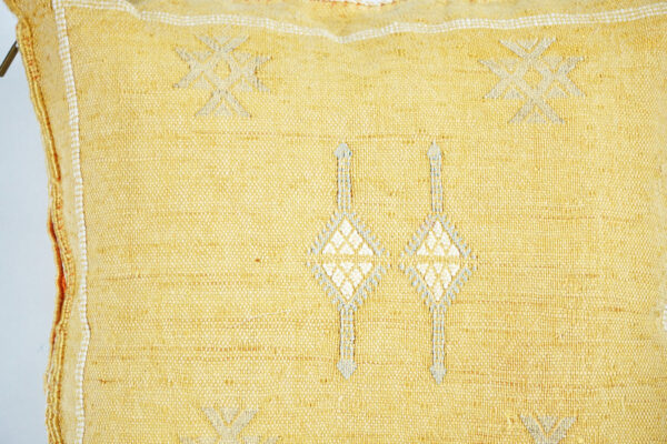 Yellow Moroccan Cactus Silk Pillow Cover – Handwoven Bohemian Sabra with YKK Zipper (19″ × 19″ / 50 × 50 cm)