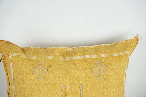 Yellow Moroccan Cactus Silk Pillow Cover – Handwoven Bohemian Sabra with YKK Zipper (19″ × 19″ / 50 × 50 cm)