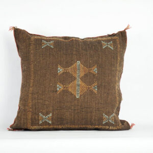 Brown Moroccan Cactus Silk Pillow Cover – Handwoven Bohemian Sabra Cushion (50×50 cm & 60×40 cm)