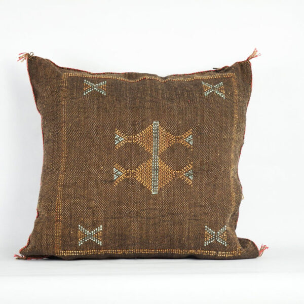 Brown Moroccan Cactus Silk Pillow Cover – Handwoven Bohemian Sabra Cushion (50×50 cm & 60×40 cm)