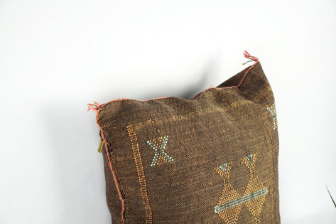 Brown Moroccan Cactus Silk Pillow Cover – Handwoven Bohemian Sabra Cushion (50×50 cm & 60×40 cm)